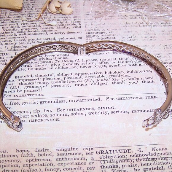 Vintage ADI Thailand Sterling Silver Cubic Zirconia CZ Hinged Bangle Bracelet - Picture 9 of 11